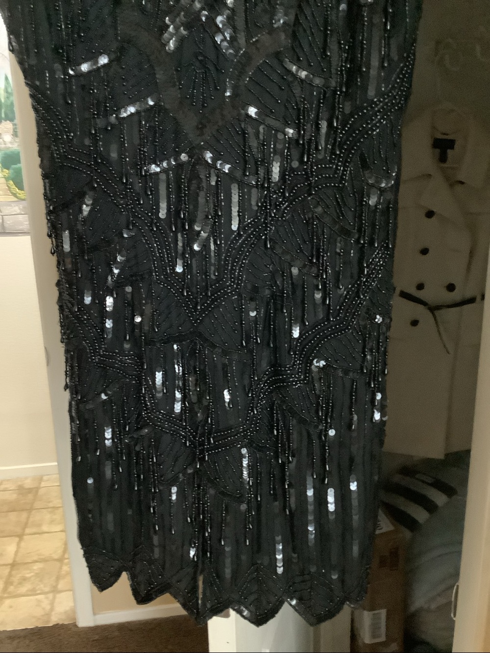 Black Sequin Fringe Evening Dress - Picture 3 of 7